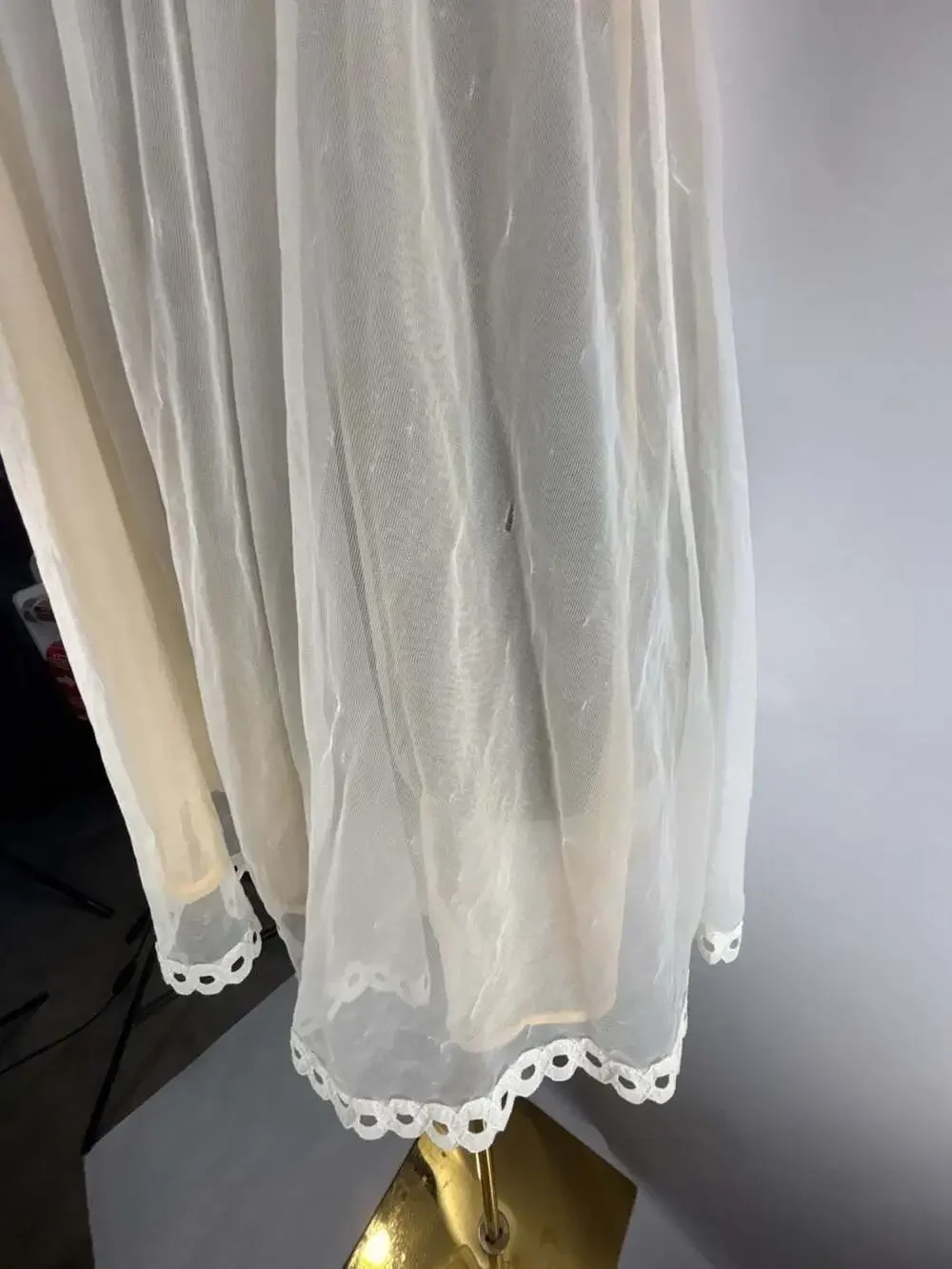 Vintage White Sheer Lace Trim Babydoll Slip Dress